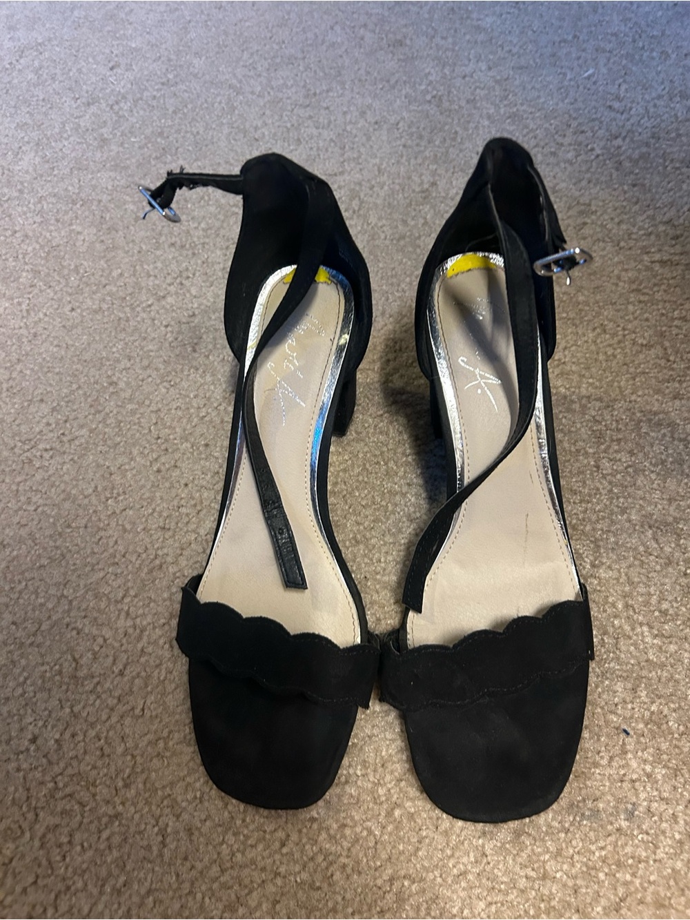 Women’s Black Scallop-Front Ankle-Strap Heels